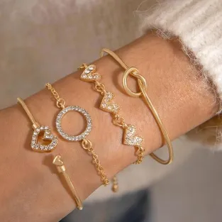 Gold Heart Boho Gold Bangle Bracelet (4 Pcs)